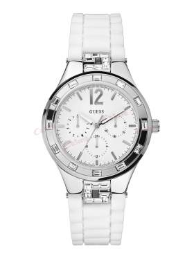 GUESS Crystals Multifunction White Rubber Strap W10615L1