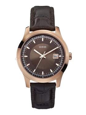 GUESS Rose Gold Brown Leather Strap W0250G2