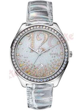 GUESS Silver Leather Strap Crystal Ladies   W0337L1 