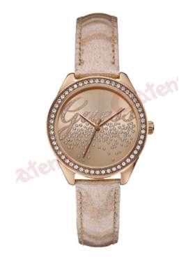 GUESS Ladies Rose Gold Leather Strap W0161L1
