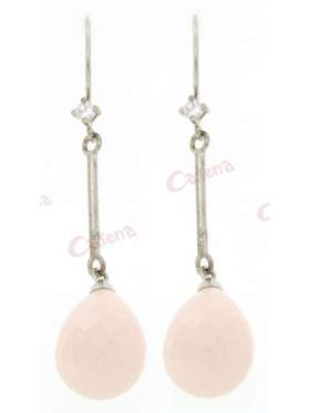 Σκουλαρίκια ασημένια επιπλατινωμένα με άσπρες πέτρες ζιργκόν και ροζ