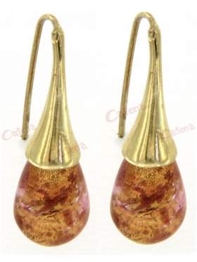 Σκουλαρίκια ασημένια επιχρυσωμένα με κρύσταλλο Μουράνο σε χρυσαφή χρώμα