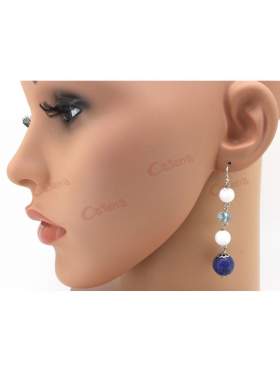 Σκουλαρίκια ασημένια επιπλατινωμένα με άσπρες πέτρες γαλάζιες και μπλε