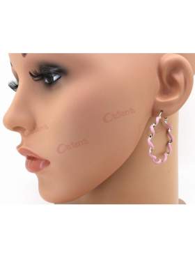 Σκουλαρίκια ασημένια επιπλατινωμένα με σμάλτο ροζ σε σχέδιο κρίκο