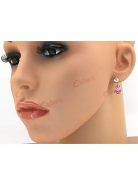 Σκουλαρίκια ασημένια επιπλατινωμένα με ροζ και άσπρες πέτρες ζιργκόν 